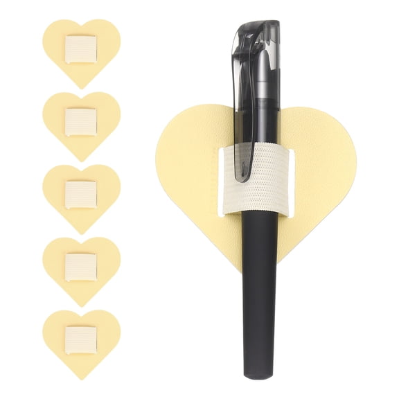 Uxcell 6 Pcs Heart Pen Loop Holder for Notebook, Self Adhesive Pen Holder PU Leather Pencil Elastic Loop Designed for Tablet, Journals Clipboards Notebooks(Beige, Style1)
