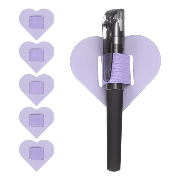 Uxcell 6 Pcs Heart Pen Loop Holder for Notebook, Self Adhesive Pen Holder PU Leather Pencil Elastic Loop Designed for Tablet, Journals Clipboards Notebooks(Purple, Style1)