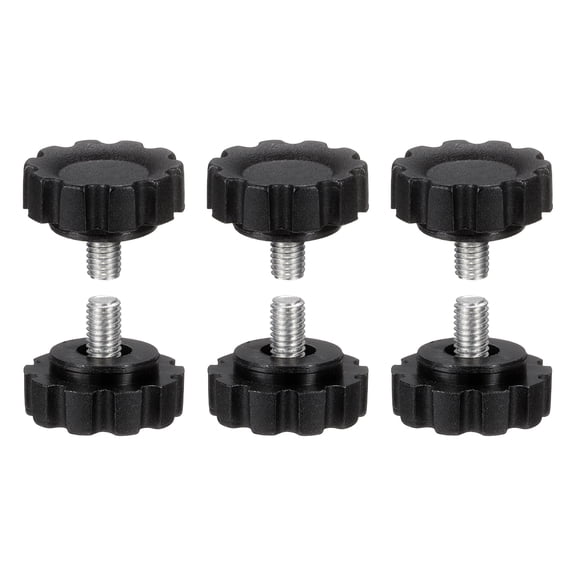 Uxcell 6 Pcs Knurled Knobs Handles M5 x 8mm (0.8mm Pitch) Male Thread Metric Carbon Steel Hand Tightening Clamping Screws Threaded Stud Knob Bolts for Woodworking Jigs, Black