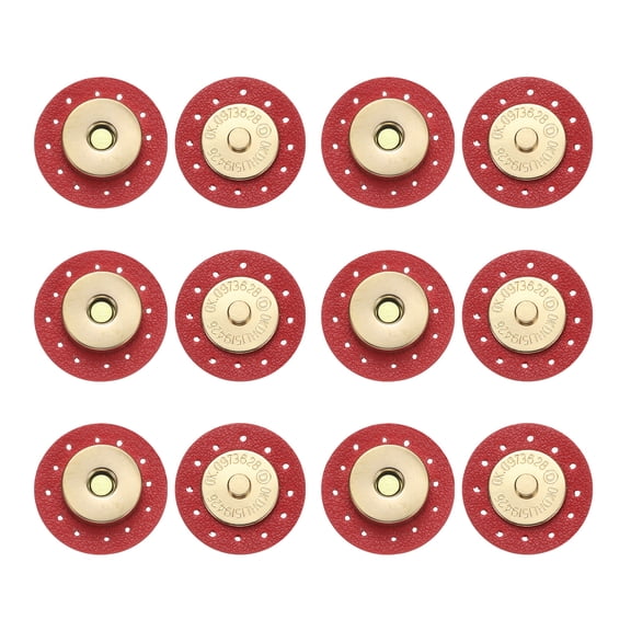 Uxcell 6 Pcs Leather Snaps Buttons, Magnetic Purse Snap Clasps for DIY Bags, Clothes Accessories, Red Round