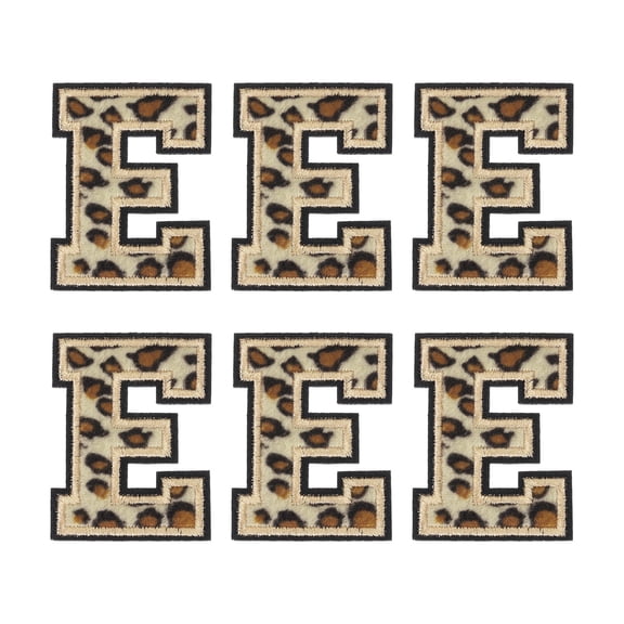 Uxcell 6 Pcs Letters E Patches Leopard Iron-On, 47mm/1.85 Inch Decorative Alphabet Letter Sewing Black Border Sew Embroidered Applique Patches for Clothing Repair Backpack Jean