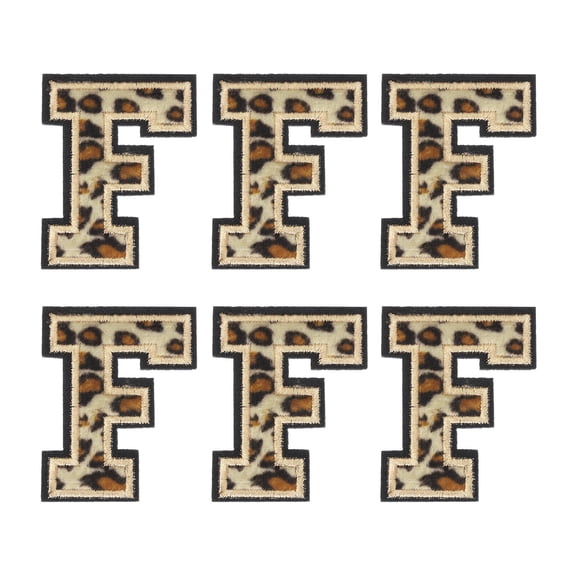 Uxcell 6 Pcs Letters F Patches Leopard Iron-On, 50mm/1.97 Inch Decorative Alphabet Letter Sewing Black Border Sew Embroidered Applique Patches for Clothing Repair Backpack Jean