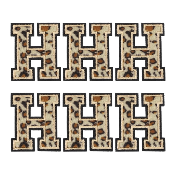 Uxcell 6 Pcs Letters H Patches Leopard Iron-On, 54mm/2.13 Inch Decorative Alphabet Letter Sewing Black Border Sew Embroidered Applique Patches for Clothing Repair Backpack Jean