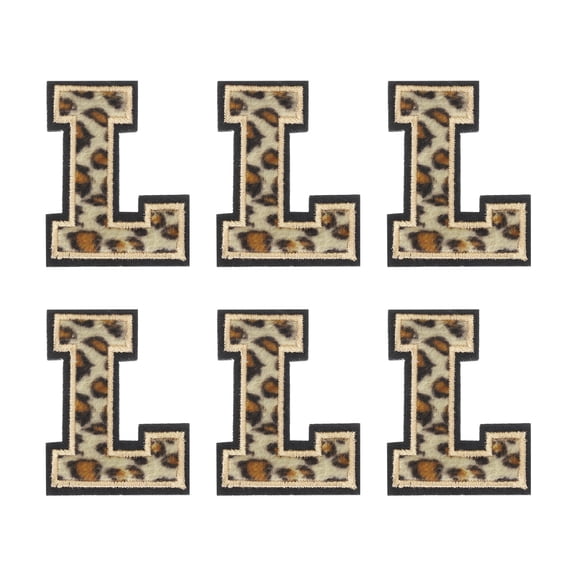 Uxcell 6 Pcs Letters L Patches Leopard Iron-On, 46mm/1.81 Inch Decorative Alphabet Letter Sewing Black Border Sew Embroidered Applique Patches for Clothing Repair Backpack Jean