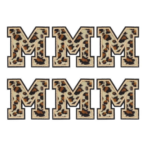 Uxcell 6 Pcs Letters M Patches Leopard Iron-On, 65mm/2.56 Inch Decorative Alphabet Letter Sewing Black Border Sew Embroidered Applique Patches for Clothing Repair Backpack Jean
