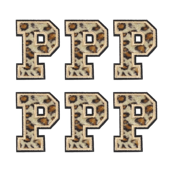 Uxcell 6 Pcs Letters P Patches Leopard Iron-On, 43mm/1.69 Inch Decorative Alphabet Letter Sewing Black Border Sew Embroidered Applique Patches for Clothing Repair Backpack Jean
