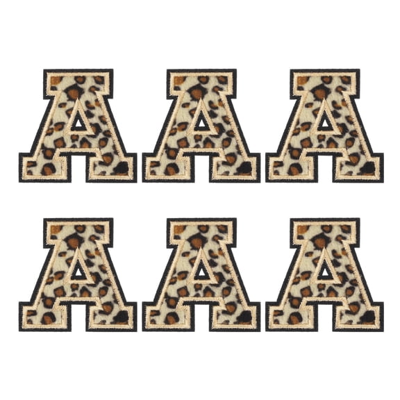 Uxcell 6 Pcs Letters A Patches Leopard Iron-On, 64mm/2.52 Inch Decorative Alphabet Letter Sewing Black Border Sew Embroidered Applique Patches for Clothing Repair Backpack Jean