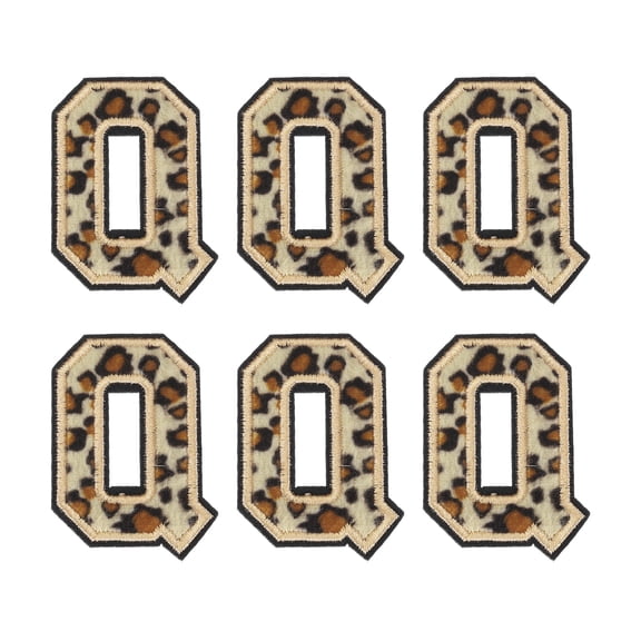 Uxcell 6 Pcs Letters Q Patches Leopard Iron-On, 47mm/1.85 Inch Decorative Alphabet Letter Sewing Black Border Sew Embroidered Applique Patches for Clothing Repair Backpack Jean
