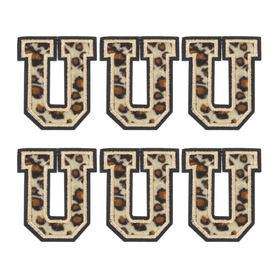 Uxcell 6 Pcs Letters U Patches Leopard Iron-On, 48mm/1.89 Inch Decorative Alphabet Letter Sewing Black Border Sew Embroidered Applique Patches for Clothing Repair Backpack Jean