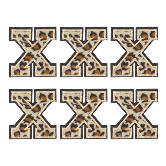 Uxcell 6 Pcs Letters X Patches Leopard Iron-On, 58mm/2.28 Inch Decorative Alphabet Letter Sewing Black Border Sew Embroidered Applique Patches for Clothing Repair Backpack Jean