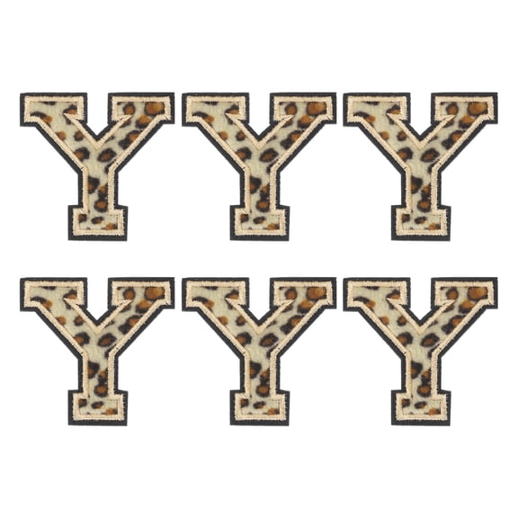 Uxcell 6 Pcs Letters Y Patches Leopard Iron-On, 64mm/2.52 Inch Decorative Alphabet Letter Sewing Black Border Sew Embroidered Applique Patches for Clothing Repair Backpack Jean