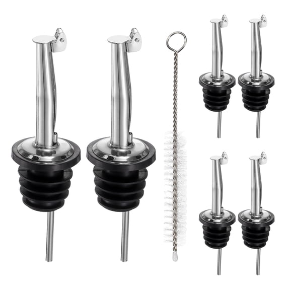 Uxcell 6 Pcs Liquor Bottle Pourers, Liquor Pour Spout Auto Flip Stainless Steel Speed Pourers Precision Flow Control for Whiskey Vodka Olive Oil Vinegar Home Party, Silver