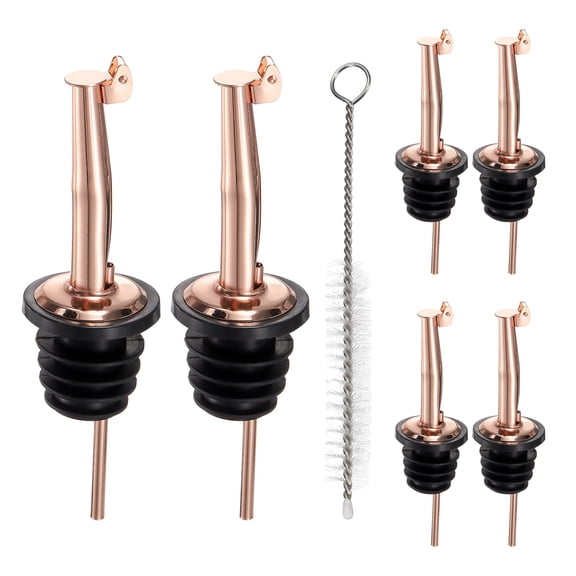 Uxcell 6 Pcs Liquor Bottle Pourers, Liquor Pour Spout Auto Flip Stainless Steel Speed Pourers Precision Flow Control for Whiskey Vodka Olive Oil Vinegar Home Party, Rose Gold