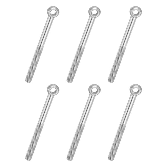 Uxcell 6 Pcs M10x110mm Shoulder Swing Lifting Eye Bolt, 304 Stainless Steel Metric Half Tooth Thread Fisheye Eye Slip Hole Screw Rigging Bolt Metal Fasteners Screws, Silver Tone