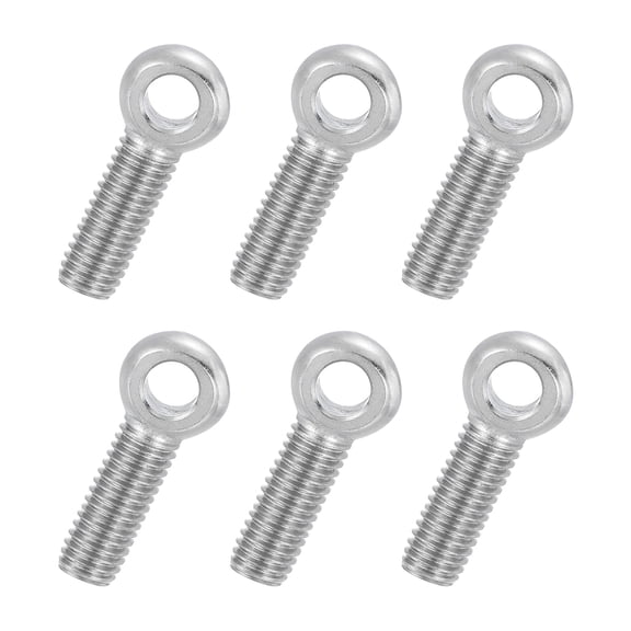 Uxcell 6 Pcs M10x40mm Shoulder Swing Lifting Eye Bolt, 304 Stainless Steel Metric Full Thread Fisheye Eye Slip Hole Screw Rigging Bolt Metal Fasteners Screws, Silver Tone