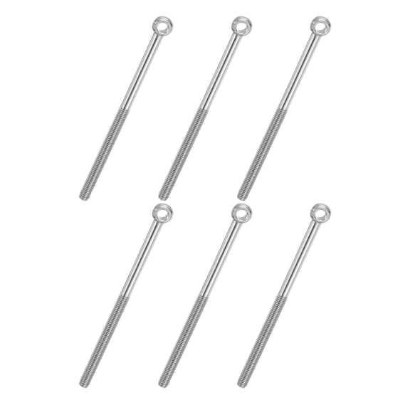 Uxcell 6 Pcs M6x100mm Shoulder Swing Lifting Eye Bolt, 304 Stainless Steel Metric Half Tooth Thread Fisheye Eye Slip Hole Screw Rigging Bolt Metal Fasteners Screws, Silver Tone