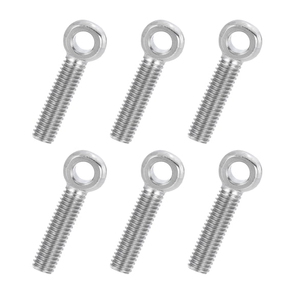 Uxcell 6 Pcs M6x30mm Shoulder Swing Lifting Eye Bolt, 304 Stainless Steel Metric Full Thread Fisheye Eye Slip Hole Screw Rigging Bolt Metal Fasteners Screws, Silver Tone