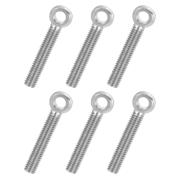 Uxcell 6 Pcs M6x40mm Shoulder Swing Lifting Eye Bolt, 304 Stainless Steel Metric Full Thread Fisheye Eye Slip Hole Screw Rigging Bolt Metal Fasteners Screws, Silver Tone