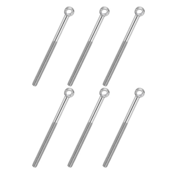 Uxcell 6 Pcs M6x80mm Shoulder Swing Lifting Eye Bolt, 304 Stainless Steel Metric Half Tooth Thread Fisheye Eye Slip Hole Screw Rigging Bolt Metal Fasteners Screws, Silver Tone