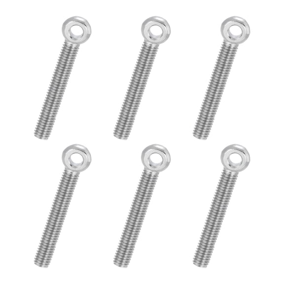 Uxcell 6 Pcs M8x55mm Shoulder Swing Lifting Eye Bolt, 304 Stainless Steel Metric Full Thread Fisheye Eye Slip Hole Screw Rigging Bolt Metal Fasteners Screws, Silver Tone