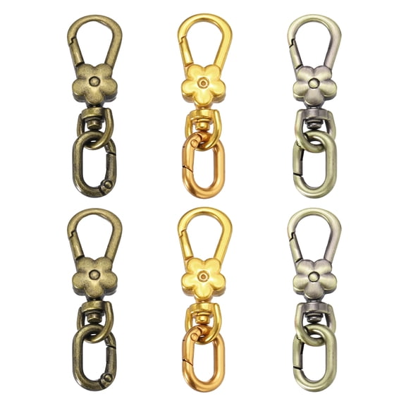 Uxcell 6 Pcs Metal Keychain Clip Swivel Lobster Claw Clasp Quick Release Oval Ring Detachable Double Opening Snap Hooks for Jewelry Making Crafts Backpack Bag Lanyard, Gold/Metal Bronze