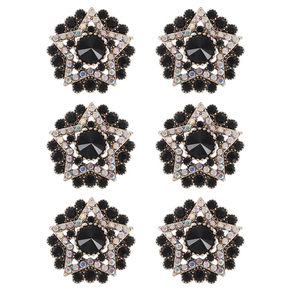 Uxcell 6 Pcs Metal Rhinestone Buttons, 1.1"(27mm) Star Sew on Clothing Buttons Hollow Design Rhinestone Embellishments for DIY Sewing Clothing Jewelry Making Crafts Decor, Black