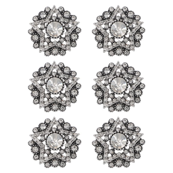 Uxcell 6 Pcs Metal Rhinestone Buttons, 1.1"(27mm) Star Sew on Clothing Buttons Hollow Design Rhinestone Embellishments for DIY Sewing Clothing Jewelry Making Crafts Decor, Silver