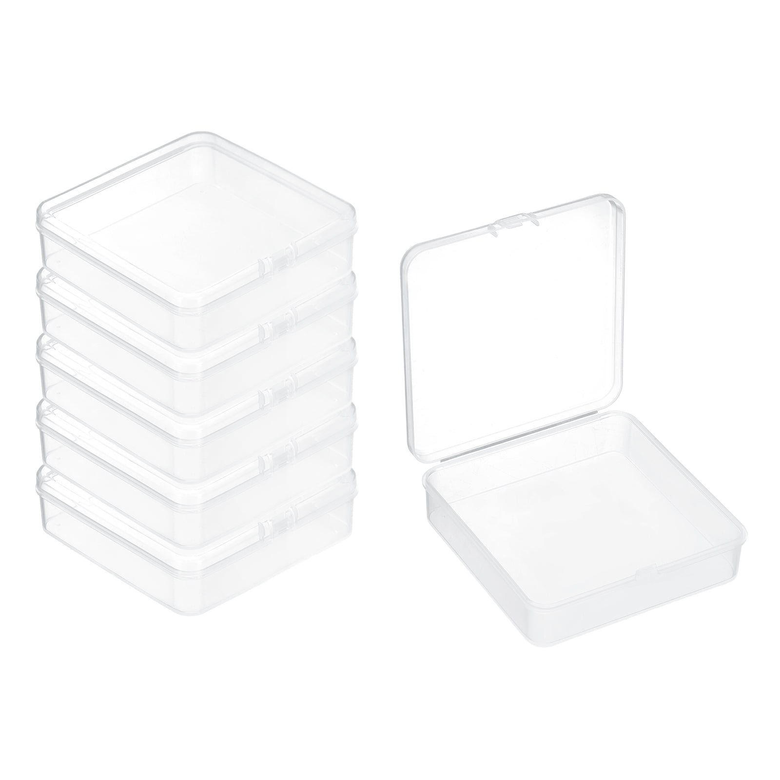 Uxcell 6 Pcs Mini Clear Plastic Containers Box, 4.1"x4.1" Square Holder Plastic Case