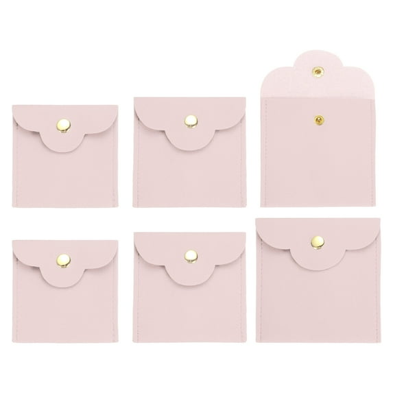 Uxcell 6 Pcs Mini Jewelry Pouch, Small Microfiber Jewelry Bags Soft Jewelry Package Gift Storage Bag Travel Jewelry Bag for Women Rings Necklace Bracelet, Pink