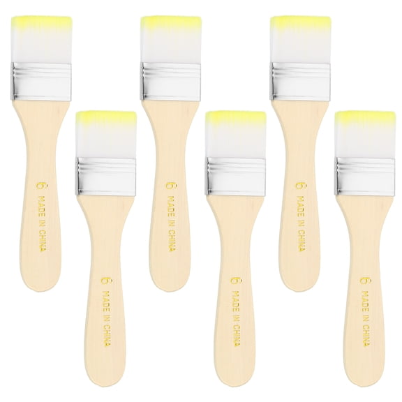 Uxcell 6 Pcs Paint Brush Set, 5.9 Inch Nylon Bristle Flat Brushes with Wooden Handle DIY Art Painting Supplies for Acrylic Oil Watercolor Painting Wall Door Trim Paint, #6 Yellow/White