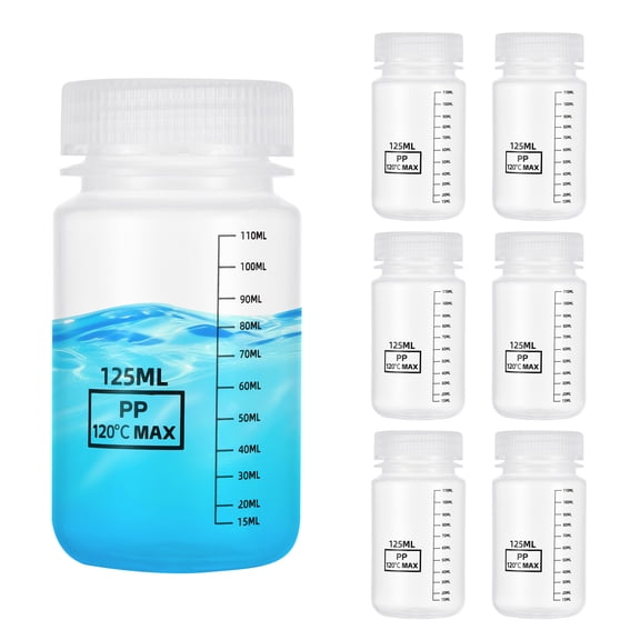 Uxcell 6 Pcs Plastic Sample Bottles with Screw Cap, 4 oz 125ml Wide Mouth Reagent Bottle Transparent PP Sample Containers with Lid for Lab Water Reagent Sample Home Storage Seal, Clear