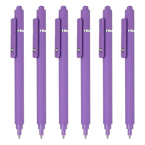 Uxcell 6 Pcs Retractable Gel Pens, 0.5mm Black Ink Fine Point Smooth Writing Cute Aesthetic Pen Quick Dry for Office Home Journaling Note Taking Supplies, Purple