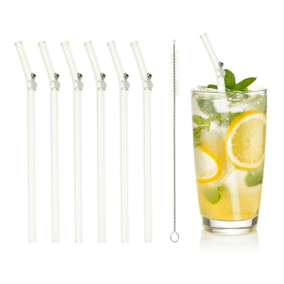 Uxcell 6 Pcs Reusable Glass Straws, 7.87" Turtle Glass Straw Shatter Resistant Clear Cute Straws for Whiskey Coffee Juice Soda Drinks Tea, Gray