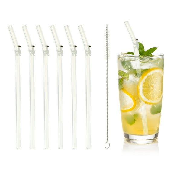 Uxcell 6 Pcs Reusable Glass Straws, 7.87" Turtle Glass Straw Shatter Resistant Clear Cute Straws for Whiskey Coffee Juice Soda Drinks Tea, White