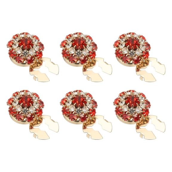 Uxcell 6 Pcs Rhinestone Button Covers, 17.5mm 11/16" Decorative Buttons Clips Detachable Sewing Kit Replacement for Women Men DIY Crafts Holiday Decor Dress Accessories, Gold Red