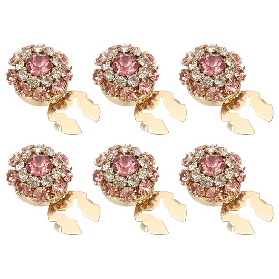Uxcell 6 Pcs Rhinestone Button Covers, 17.5mm 11/16" Decorative Buttons Clips Detachable Sewing Kit Replacement for Women Men DIY Crafts Holiday Decor Dress Accessories, Gold Pink