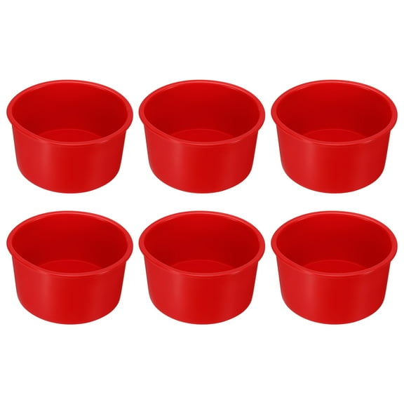 Uxcell 6 Pcs Round Cake Pans 4" Silicone Nonstick Quick Release Cake Mould for Cupcakes Bread, Red