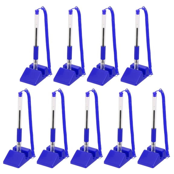 Uxcell 9 Pcs Secure Pen with Adhesive Chain and Security Pen Holder, Reception Counter Pens Desktop Pen Black Ink Refills for Desk Workplace Office Home Supplies, Blue