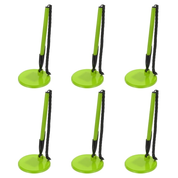 Uxcell 6 Pcs Secure Pen with Adhesive Chain and Security Pen Holder, Reception Counter Pens Desktop Pen Black Ink Refills for Desk Workplace Office Home Supplies, Flat Base, Green