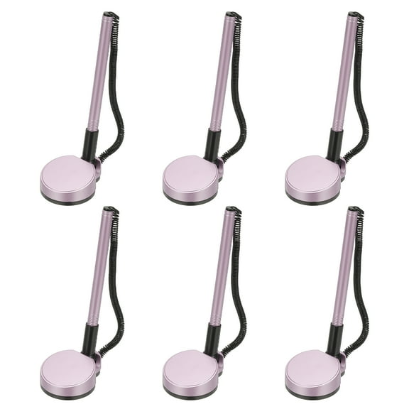 Uxcell 6 Pcs Secure Pen with Adhesive Chain and Security Pen Holder, Reception Counter Pens Desktop Pen Black Ink Refills for Desk Workplace Office Home Supplies, Round Base, Purple