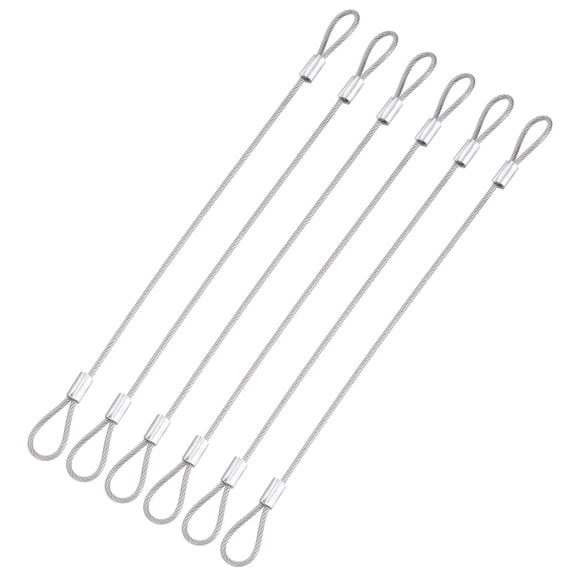 Uxcell 6 Pcs Security Cable Lock - Double Loop Cable (0.66 ft x 0.08 Inch) Vinyl Coated 304 Stainless Steel Safety Flexible Wire Rope Luggage Bike Anti-Theft Security Chain Lock, Silver