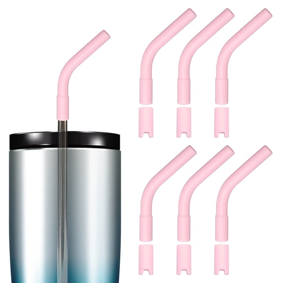 Uxcell 6 Pcs Silicone Straw Tips Set, Elbows Straw Tip Reusable with Bottom Silicone Sleeve Fit for 8mm/0.31inch ID Stainless Steel Straws, Blue