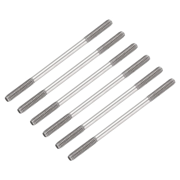 Uxcell 6 Pcs Silver Pushrod Connector Linkage, M2 Threaded Rod 304 Stainless Steel Double End RC Servo Push Rods for RC Airplane Car Boat Helicopter DIY Model Parts, 42mm/1.65"