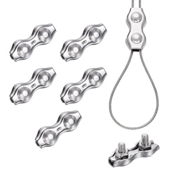 Uxcell 6 Pcs Stainless Steel Duplex Wire Rope Clips, M4 Duplex Bolt Cable Clips Clamp for 1/16 Inch Diameter Wire Rope for Rigging Tent Rope Guard Railing System, Silver