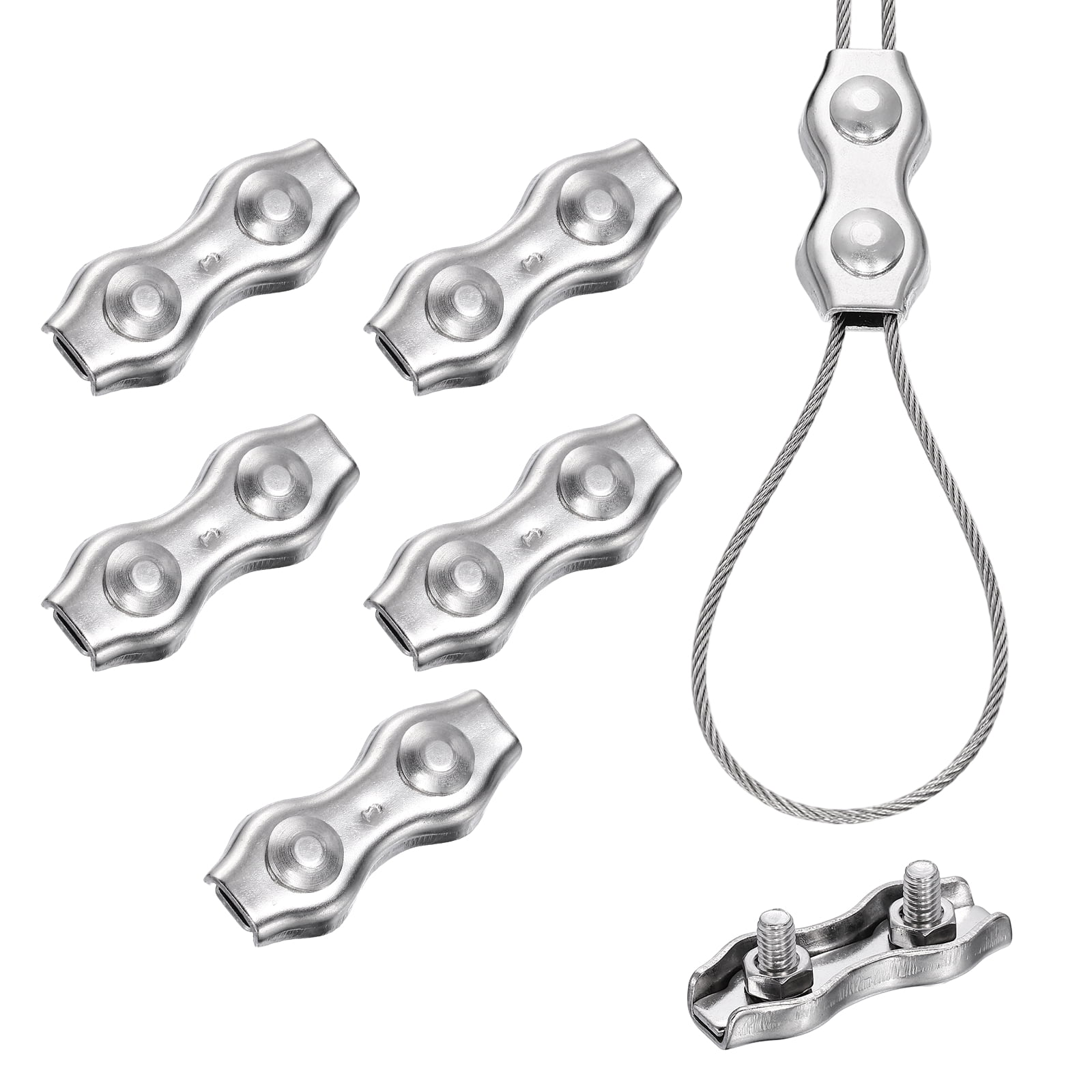 Uxcell 6 Pcs Stainless Steel Duplex Wire Rope Clips, M4 Duplex Bolt ...