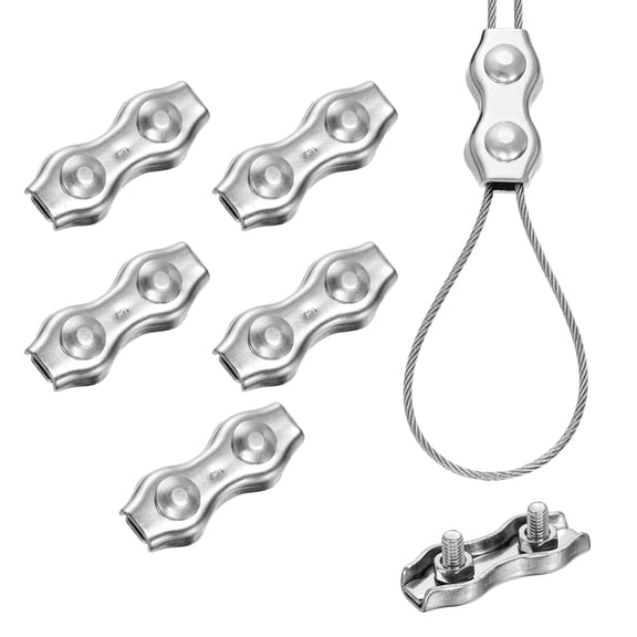 Uxcell 6 Pcs Stainless Steel Duplex Wire Rope Clips, M4 Duplex Bolt Cable Clips Clamp for 5/64 Inch Diameter Wire Rope for Rigging Tent Rope Guard Railing System, Silver