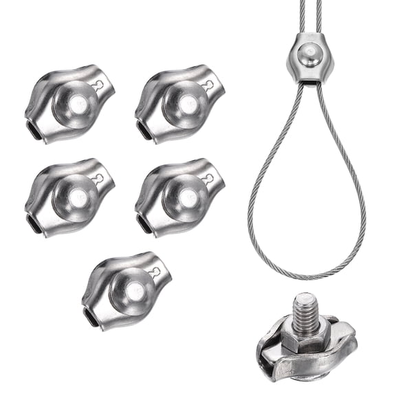 Uxcell 6 Pcs Stainless Steel Single Wire Rope Clips, M4 Single Bolt Cable Clips Clamp for 1/16 Inch Diameter Wire Rope for Rigging Tent Rope Guard Railing System, Silver