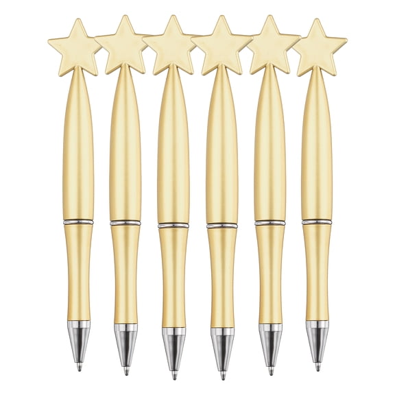 Uxcell 6 Pcs Star Ballpoint Pens, 1.0mm Tip Cute Twist Writing Pens Black Ink for Home Office Writing Supplies Valentine's Christmas Wedding Party Gifts, Gold