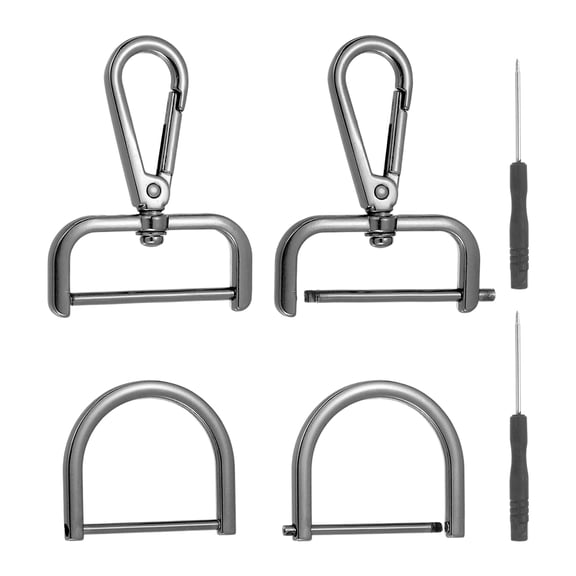 Uxcell 6 Pcs Swivel Clasp Hooks, Detachable Snap Hooks Lobster Claw Clasps with D Rings and Screwdriver for Bag Strap Purse Lanyard DIY Craft Hardware (Gunmetal, 1.5Inch)