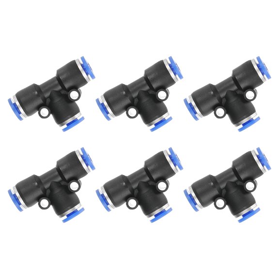 Uxcell 6 Pcs T Shape 3 Way Push to Connect Fitting, 1/8" OD Tube Reducer Connector Quick Push Lock Adapter Air Hose Fitting for Pneumatic System Pipeline Connection, Blue